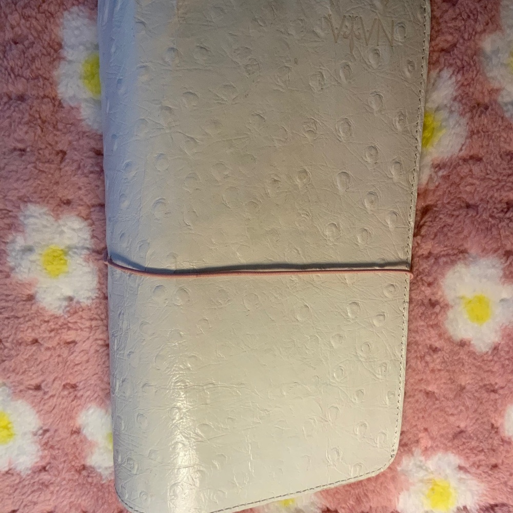 ostrich leather notebook in white  with pink inside